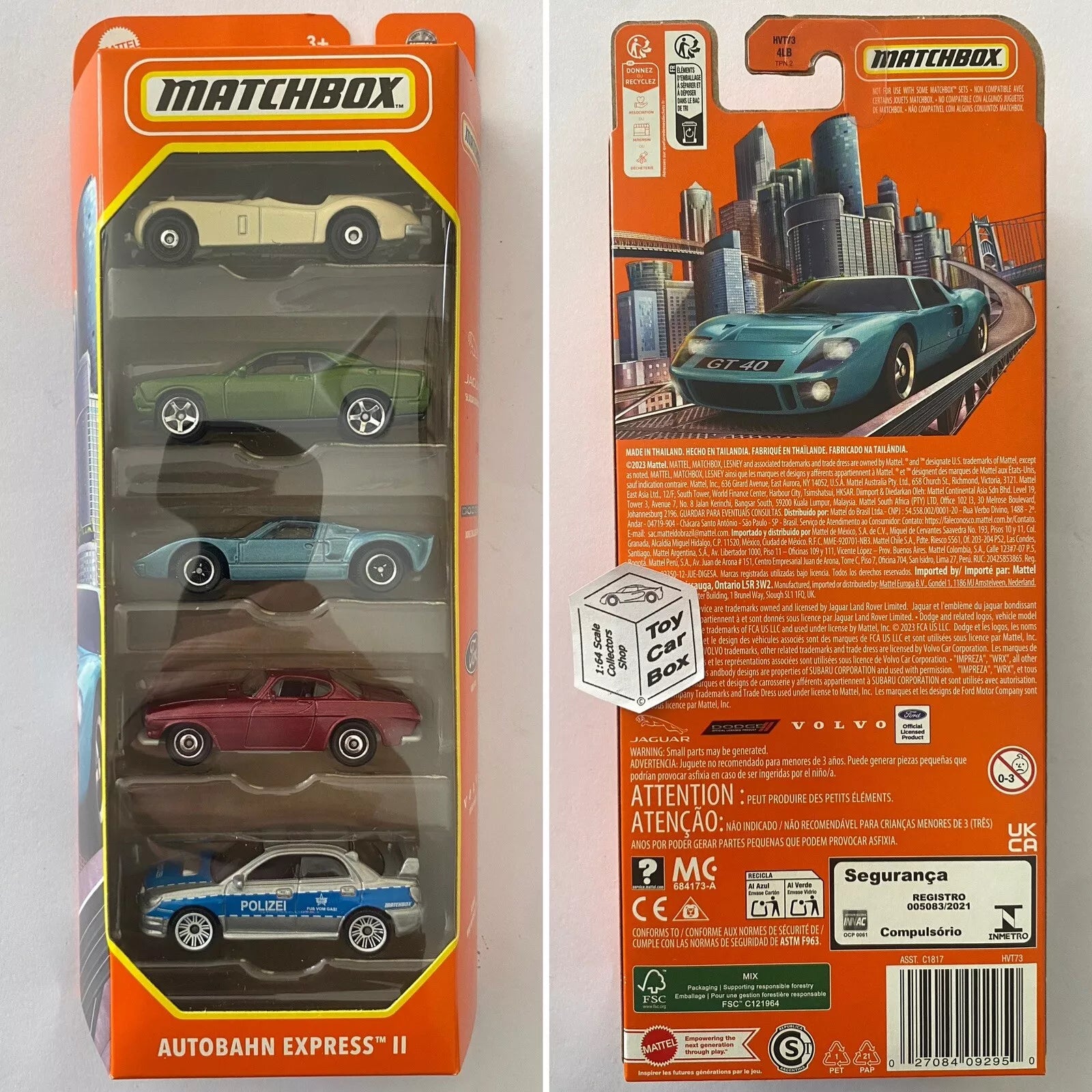 2023 MATCHBOX Autobahn Express II 5 Pack (XK140, Dodge,GT40, P1800 & Impreza) L75